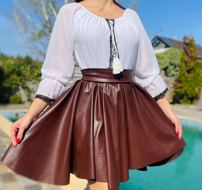 Rochie Traditionala stilizata cu piele ecologica Gabi [3]