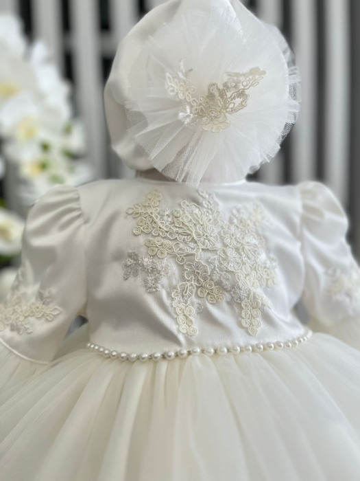 Rochita fetite cu tulle cu balerini si turban - alb [4]