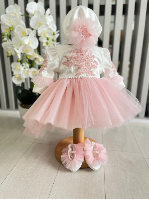 Rochita fetite cu tulle cu balerini si turban - roz [3]