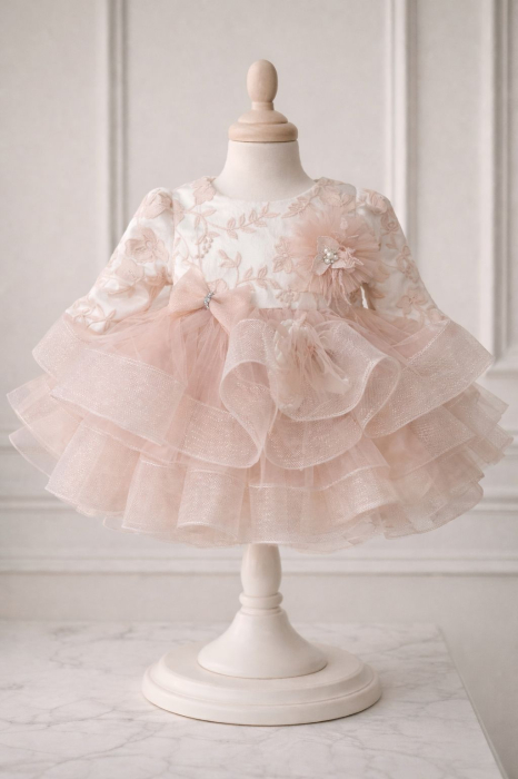 Rochita eleganta pentru bebelusi cu tulle si broderie delicata [3]