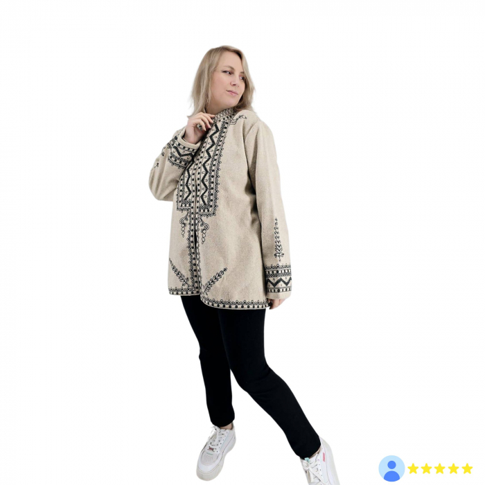 Sacou Traditional Crem cu broderie neagra - Unisex [4]