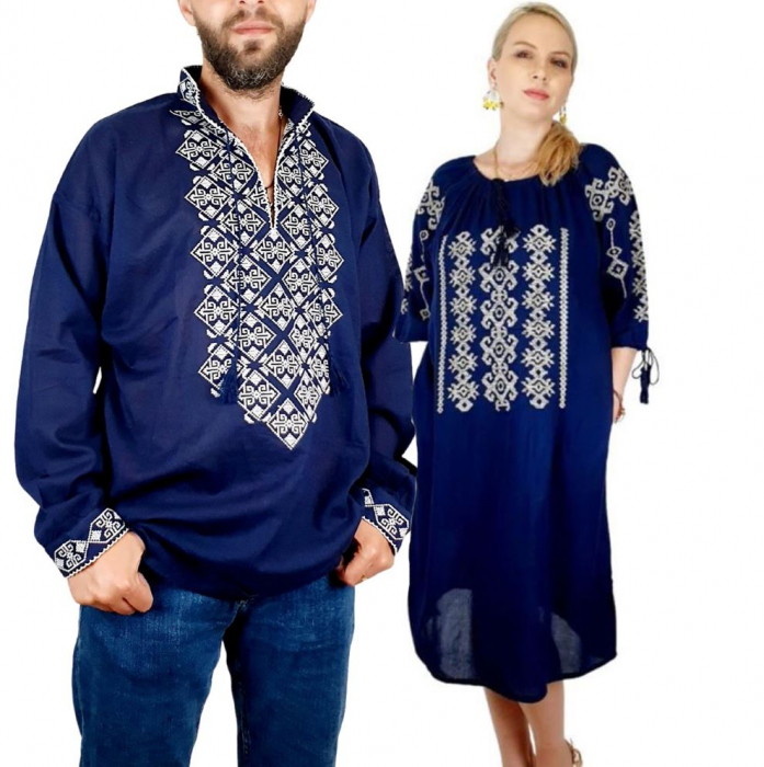 Set cuplu traditional 121 camasa traditionala si rochie traditionala