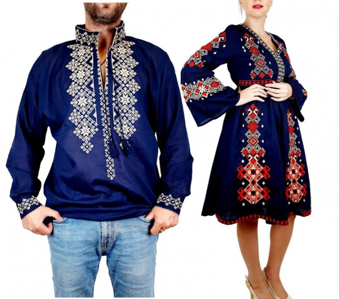 Set cuplu traditional 91 camasa traditionala si rochie traditionala