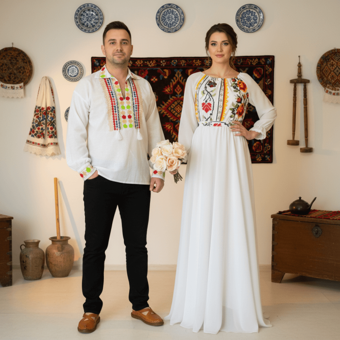 Set Cuplu Traditional 220 / Camasa Traditionala si Rochie cu motive traditionale [1]