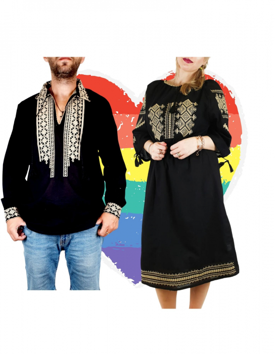 Set cuplu traditional 155 camasa traditionala si rochie traditionala