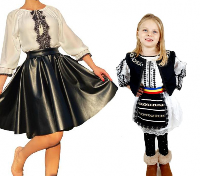 Set rochii Mama si Fiica 73 Rochie cu motive traditionale si Costumas fetita