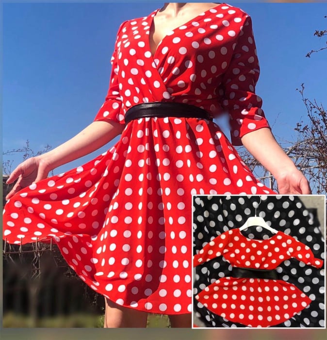 Rochie Dama rosie cu buline albe