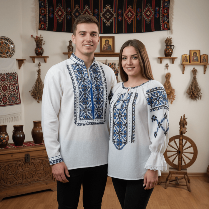 Set Traditional Cuplu 621   Camasi traditionale cu broderie