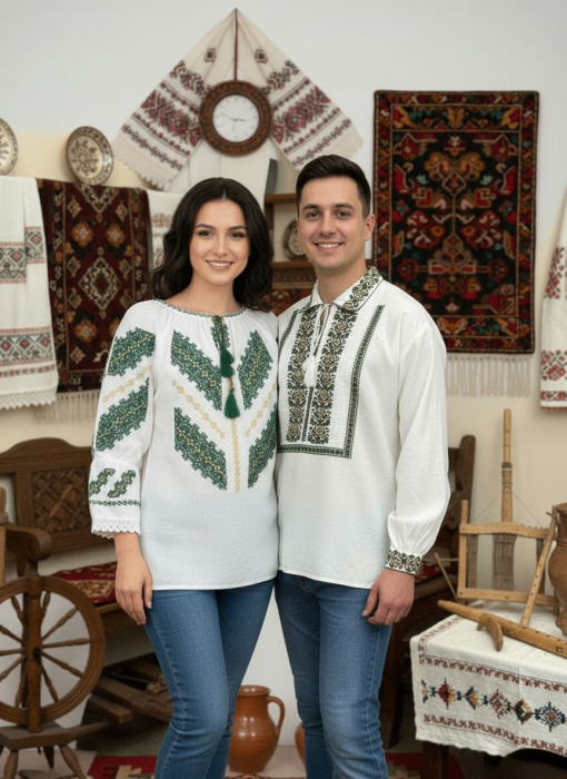 Set Traditional Cuplu 639   Camasi traditionale cu broderie
