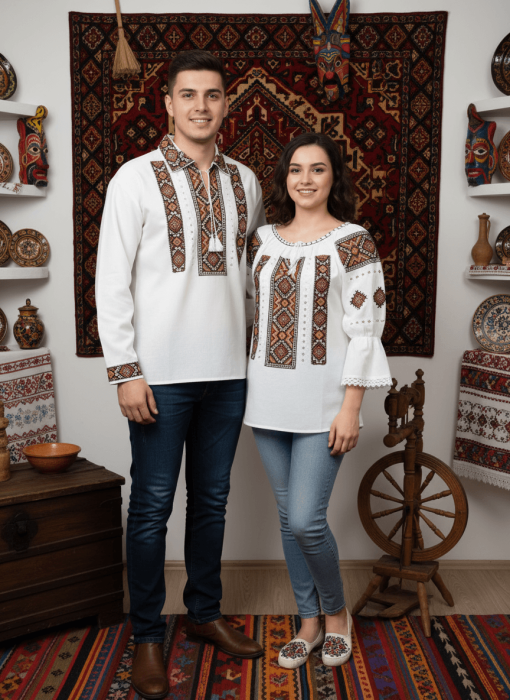 Set Traditional Cuplu 641  Camasi traditionale cu broderie