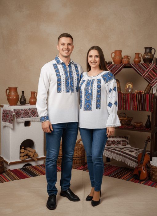 Set Traditional Cuplu 642  Camasi traditionale cu broderie