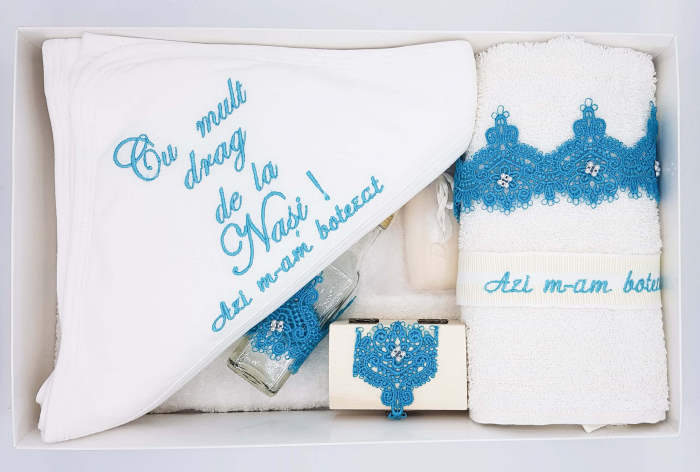 Trusou botez baieti brodat - albastru
