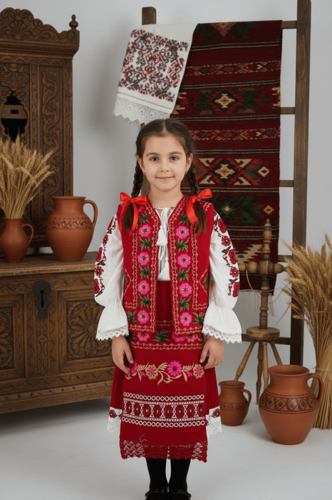 Червена жилетка с бродерия за момичета Драга [2]