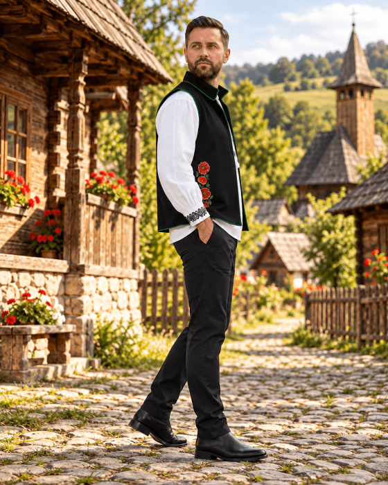 Vestă tradițională din lână cu broderie de maci - Benone [9]