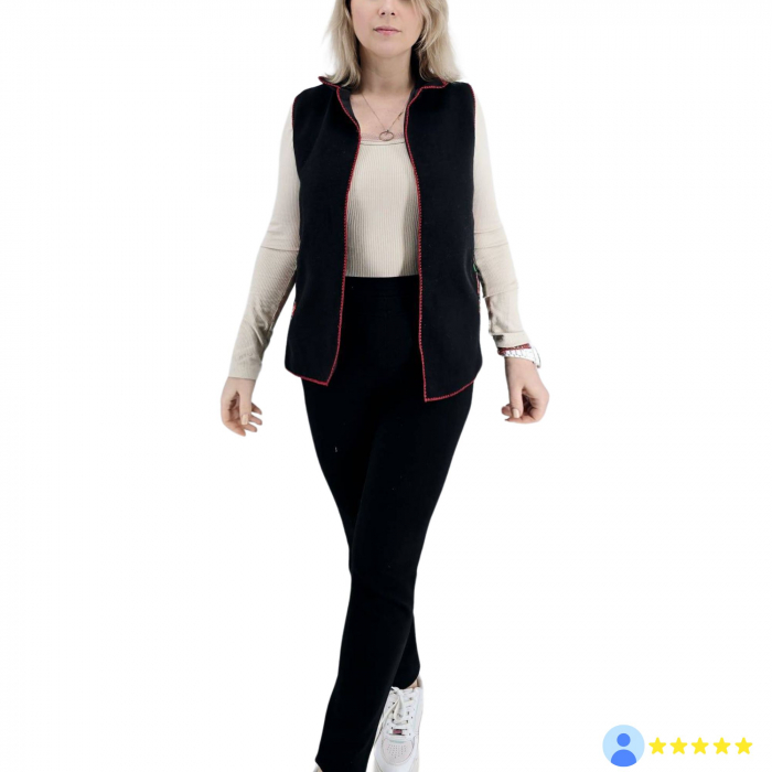 Vestă unisex tradițională din lână cu broderie de maci - margine rosie [4]