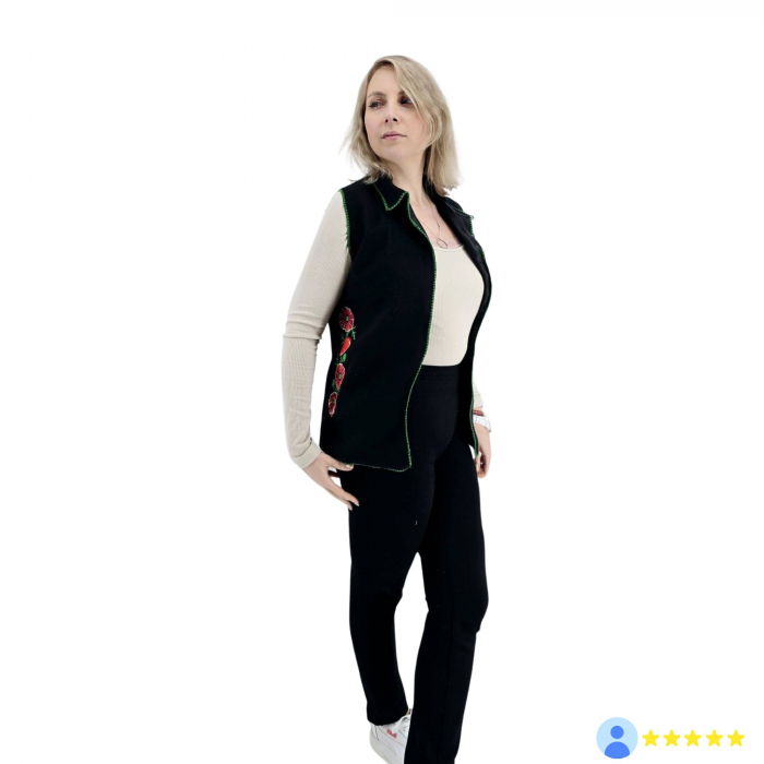 Vestă unisex tradițională din lână cu broderie de maci - margine verde [2]