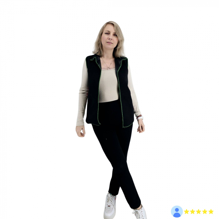 Vestă unisex tradițională din lână cu broderie de maci - margine verde [6]