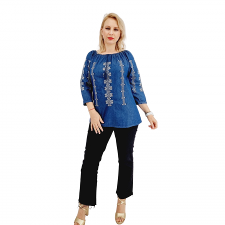 Блузи - Bluza cu broderie din denim Kiara