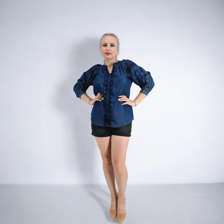 Блузи - Bluza cu broderie din denim Kiara 3