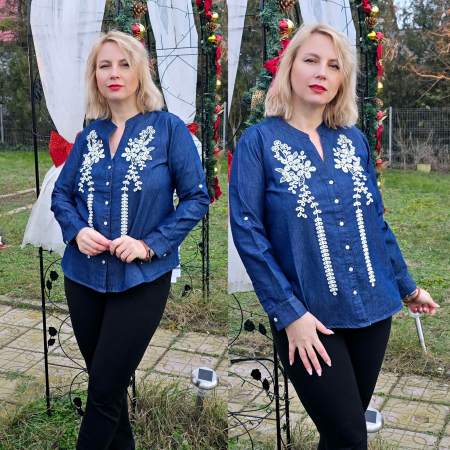 Блузи - Дънкова бродирана блуза Zina
