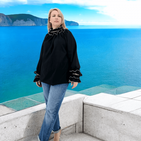 Блузи - Bluza neagra stilizata traditional Amalia