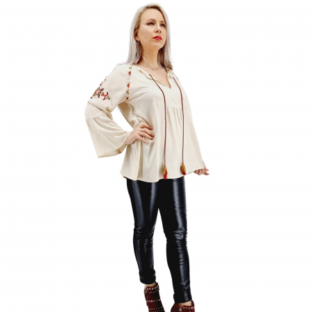 Блузи - Bluza stilizata traditional cu broderie si ciucuri Clarita 2