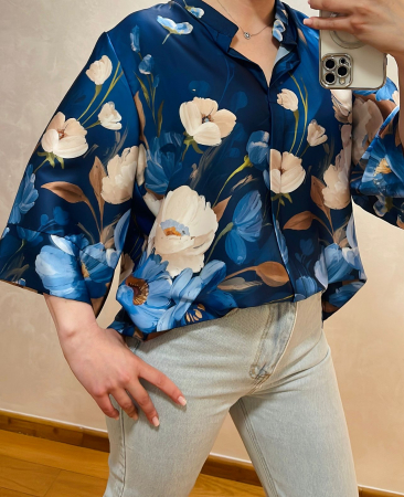 Cămașă lejeră din satin cu imprimeu floral – Mărime universală [1]