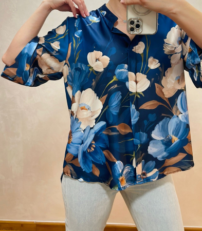 Cămașă lejeră din satin cu imprimeu floral – Mărime universală [2]