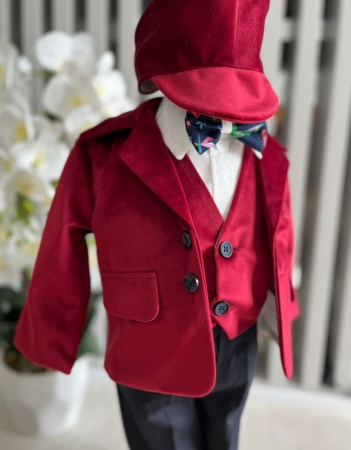 Costum Art Baieti din catifea - grena [4]