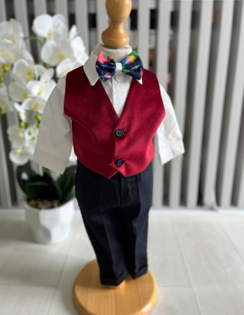 Costum Art Baieti din catifea - grena [3]