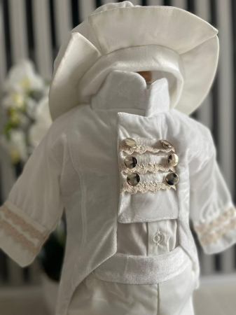 Costum de Print cu redingota pentru Botez - Alb [1]