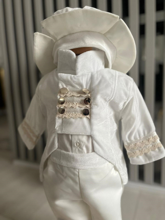 Costum de Print cu redingota pentru Botez - Alb [2]