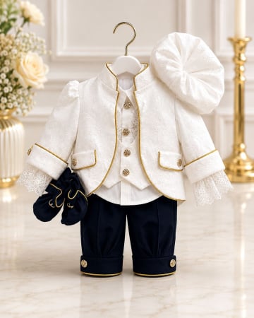 Hainute Traditionale - Costum de Print pentru Botez - Bleumarin si Ivoire