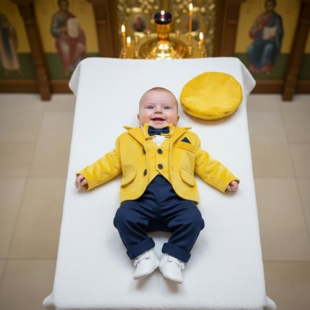 Baieti - Costum elegant baieti David – galben & bleumarin
