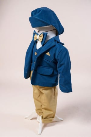 Baieti - Costum elegant baieti David – albastru & caramel