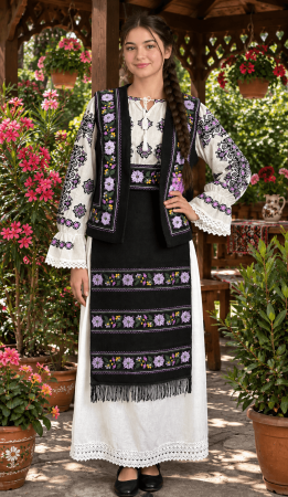 Femei - Costum Popular cu broderie traditionala Isadora 2 ( o vesta si 2 fote )