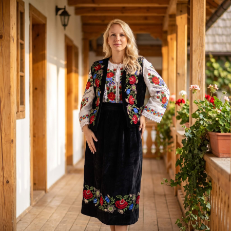 Femei - Costum Popular din catifea cu broderie traditionala Carmen 16