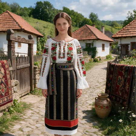 Femei - Costum popular format din catrinta , brau si ie - Robertina