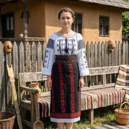 Costume populare - Costum popular format din catrinta , brau si ie - Bianca