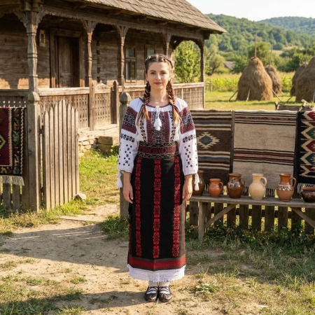 Costume populare - Costum popular format din catrinta , brau si ie - Vasilica ( masuri pana la 6XL ) - Copie