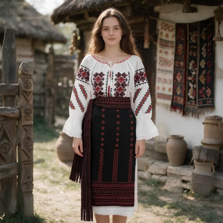 Femei - Costum popular format din catrinta , brau si ie Toni