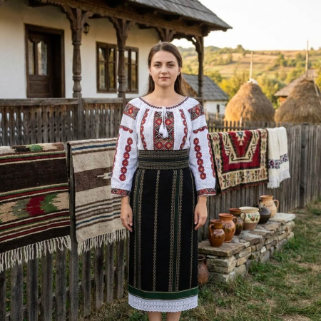 Femei - Costum popular format din catrinta , brau si ie - Andreea