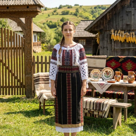 Femei - Costum popular format din catrinta , brau si ie - Mariana  ( pana la 6XL )