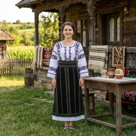 Femei - Costum popular format din catrinta , brau si ie - Marta
