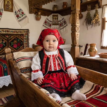 Традиционни детски дрехи - Costum Traditional Fetite 0-12 luni Model IX