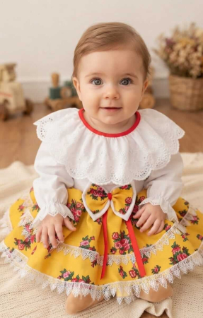 Fetite - Costum Traditional Fetite 0-12 luni Model Galben