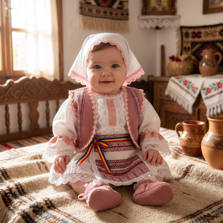 Традиционни детски дрехи - Costum Traditional Fetite 0-12 luni Model IX