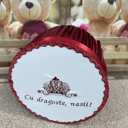 Cufar brodat botez "Cu dragoste, nasii" - Rosu [1]