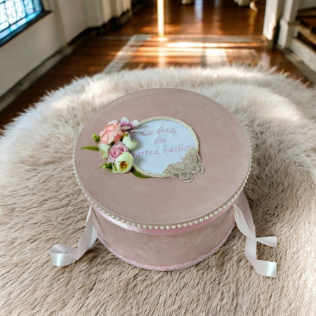 Cufar botez catifea - roz [3]