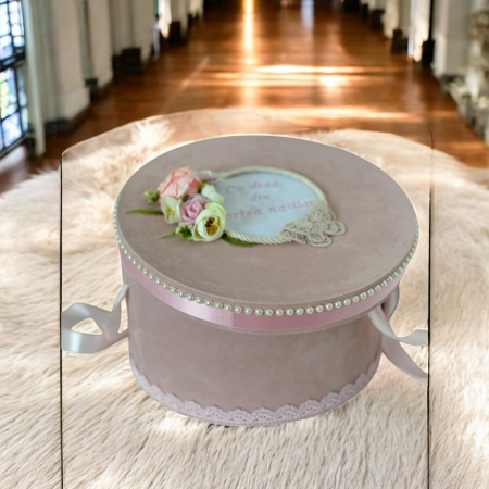 Cufar botez catifea - roz [1]